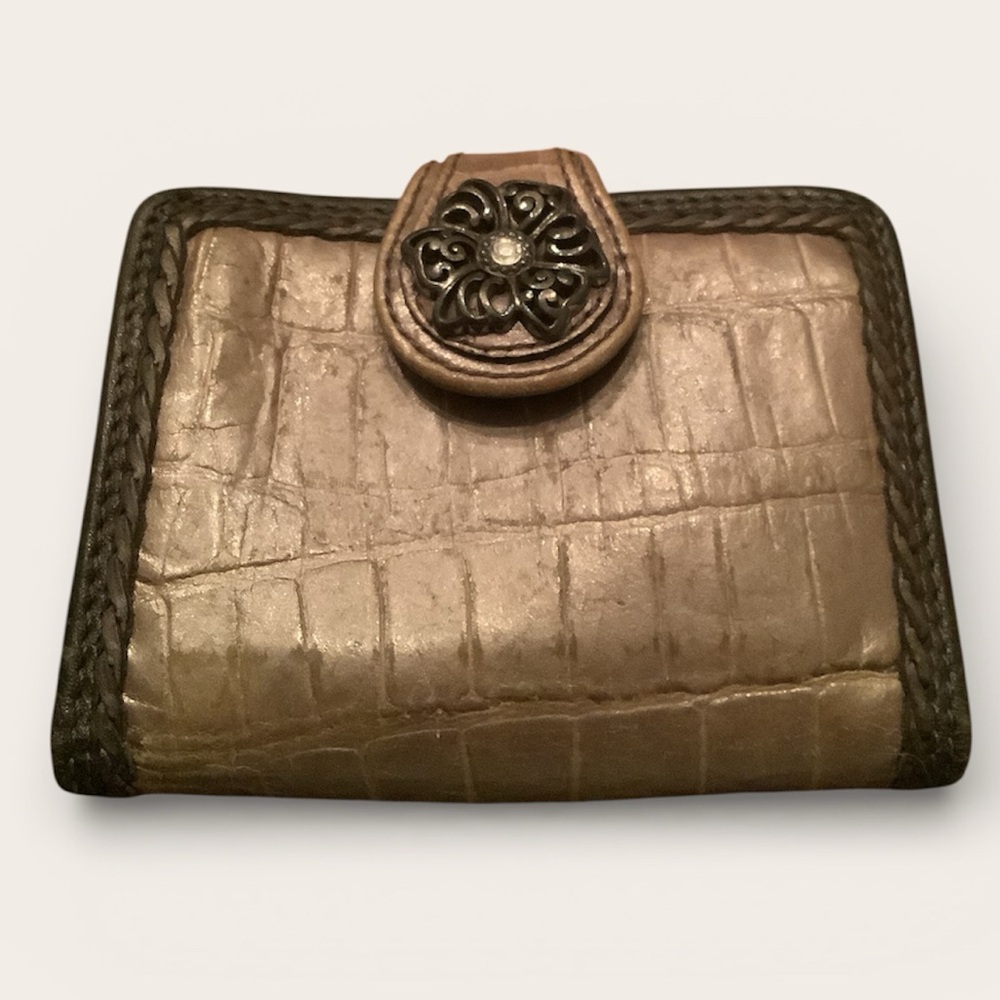 Brighton bronze Croc-Embossed Wallet with braided Trim